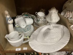 Part tea services, Victorian teapot, swan shaped lid and stand (no bowl) etc
