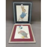 Two nursery prints of Peter Rabbit and Jemima Puddleduck, 37cm by 28cm