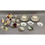 Flower clusters, Spode paperweight, Royal Worcester trinket dishes, pair of Noritake cups and