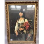 A A Harlamoff, The Flower Girl, a colour print