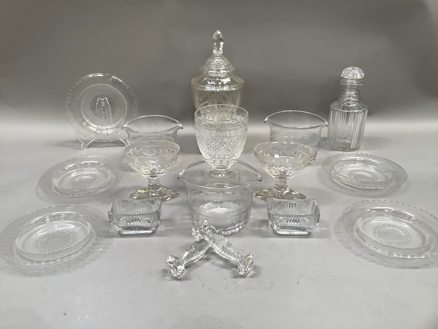 A set of three late 18th/early 19th century glass rinsers of panel cut, a pair of pedestal salts, - Image 2 of 2