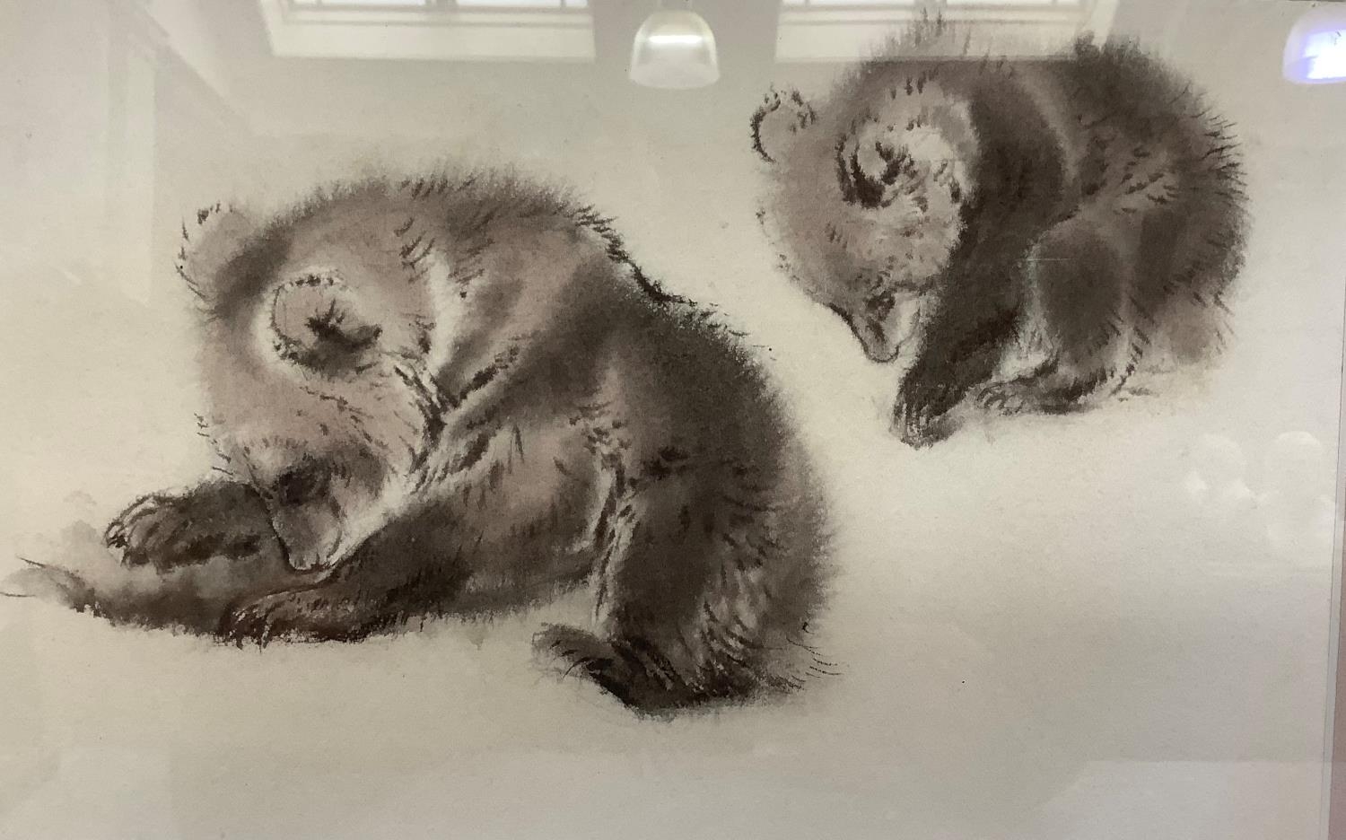 Ralph Thompson, b.1931, brown bear cub studies, a pair, watercolour, attribution verso, 17cm by 28cm - Image 3 of 3