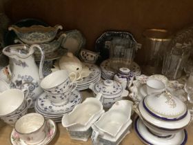 Tea and dinner ware, glass ice pail, vases, dressing table trays, glass etc