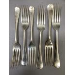 Six silver dinner forks, Sheffield 1937 (3), 1926 (2), 1923, total approximate weight 13oz