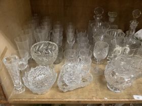Mixed teaware, cut glass decanters, vases, sugar and cream and mixed table glass