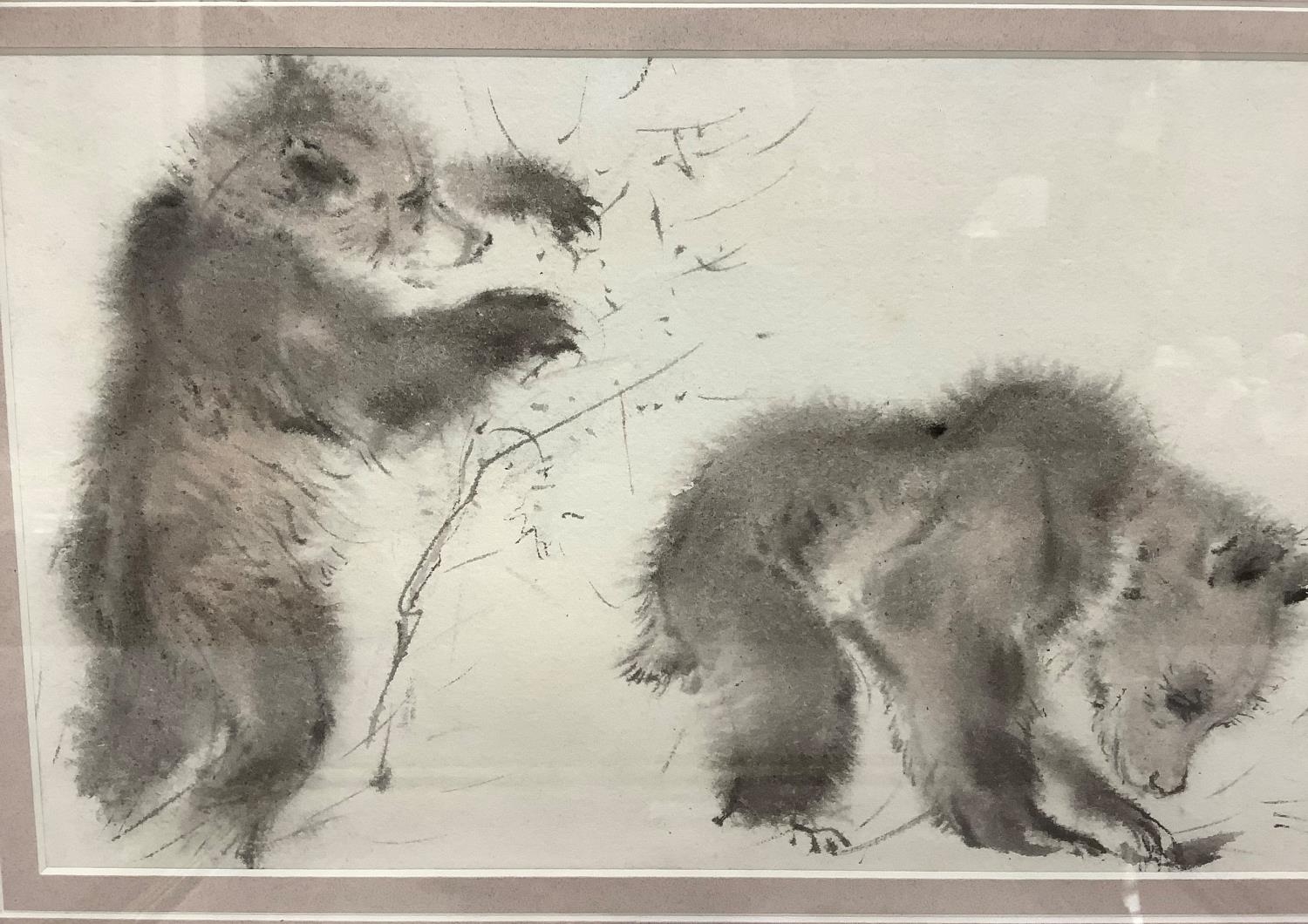 Ralph Thompson, b.1931, brown bear cub studies, a pair, watercolour, attribution verso, 17cm by 28cm - Image 2 of 3