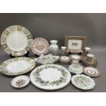 Modern china including Wedgwood pair of candle sticks, octagonal box and cover, coffee can and