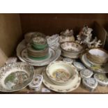 Continental fruit decorated set, Bunnykins dish and plate, trinket boxes, tea ware, cherub mounted
