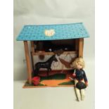 A vintage Sindy doll, marked to neck 'Sindy 033053X' and a Sindy Stable with chestnut horse, saddle,