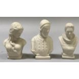 Three W. H. Goss parian busts of Lady Godiva 10.5cm high; Ann Hathaway 10cm high, Peeping Tom of