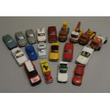 A number of care worn Corgi die cast model cars, including the Jaguar XJ-C, a Rolls-Royce Corniche