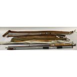 An Apollo tubular steel two piece spring spinning rod, a Hooke's of York Fibatube fly rod no. 67,