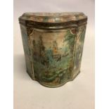 A rare Huntley & Palmer's Elephant Tiger Hunt printed biscuit tin c.1895 of shield shape the lid and