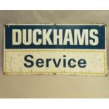 Enamel metal sign for 'Duckham Service' in blue, white and yellow, 57cm x 100cm