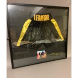 'Sugar' Ray Leonard, framed signed boxing shorts and photograph from Pound4Pound, 78cm x 85cm