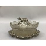 A Victorian silver and cut glass butter dish by J E Terney & Co, the frosted cut glass dish with