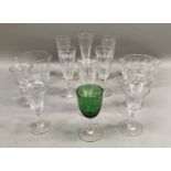 Early 19th century and later glass including two wine glass rinsers, five panel cut flutes and