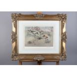 BY AND AFTER HENRY WILKINSON, two terriers on the scent in undergrowth, colour etching, signed and