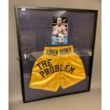 Adrian Broner 'The Problem', framed signed boxing shorts and photograph, with JSA sticker numbered