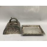 A Victorian silver plated cheese dish and cover of embossed floral decoration