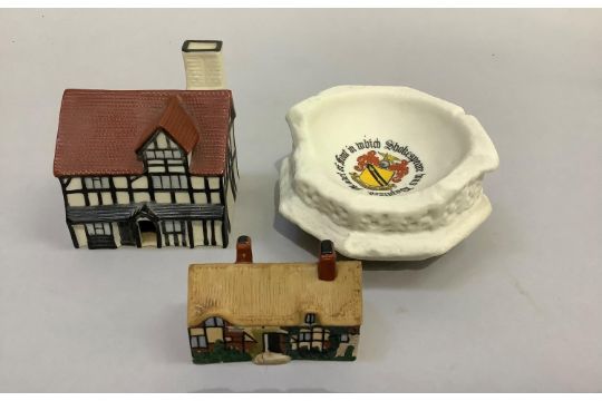 A W. H. Goss porcelain model of Shakespeare's House 7.5cm wide x 8cm high; a model of Ann Hathaway's - Image 3 of 5