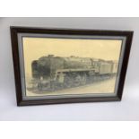 Locomotive The Oliver Cromwell 70013, pencil sketch, signed J.A. Wood 1969, 26x43cm