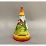 An Emilio James Ltd edition conical sugar sifter in the style of Clarice Cliff, Homestead cottage