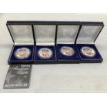 Four American 1oz fine silver Dollars with colour dated 1999
