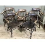 A set of five Capston chairs with spindle backs and turned legs, late 19th century