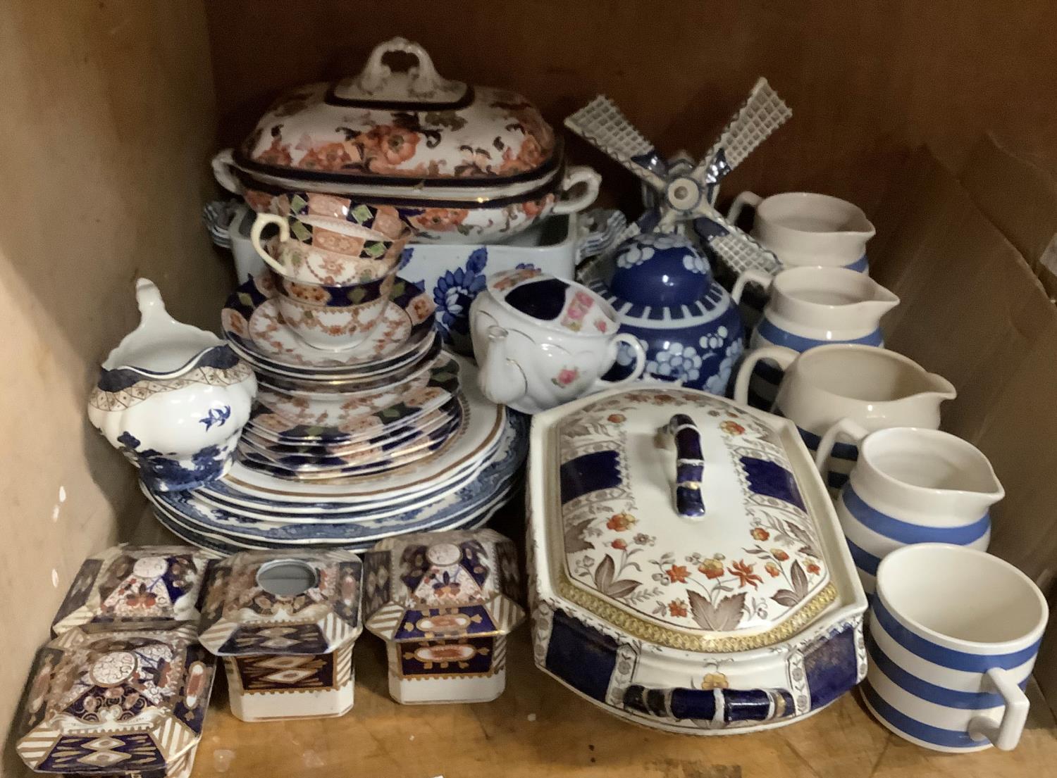 A quantity of ceramics including teaware, blue and white striped mugs and jugs, tureen, windmill etc - Bild 2 aus 2
