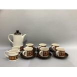 1970s Sadler Pottery coffee set comprising coffee pot, sugar and cream, six cups and saucers