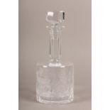 MALLET SHAPED DECANTER AND STOPPER, the extended neck cut with eight panels above a cylindrical body