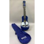 A Mahalo blue lacquered ukulele