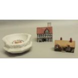 A W. H. Goss porcelain model of Shakespeare's House 7.5cm wide x 8cm high; a model of Ann Hathaway's