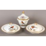 A MEISSEN BONBONNIERE AND COVER and a pair of muffin dishes and covers c.1820 each hand painted with