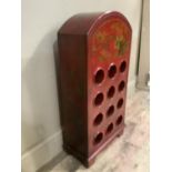 A red lacquered Chinoiserie wine storage rack