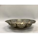 A George VI silver fruit bowl, pierced and scalloped with oval foliate outline and rim hallmarked