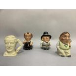 A Staffordshire character jug of a Blacksmith, a Quaker and a Tennis player together with another of