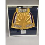 Timothy Bradley Junior 'Desert Storm' framed signed boxing shorts from the WBO Championship 2012,