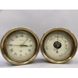 A brass cased ships clock and matching barometer by Nautilalia