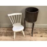A child's white painted rail back chair together with a jardinière on three cabriole legs