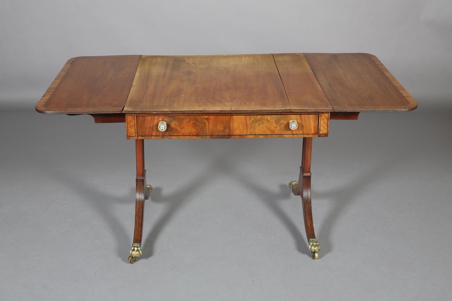 A Regency Mohogany and Rosewood crossbanded sofa table with ebony stringing, having a drawer and - Image 5 of 8