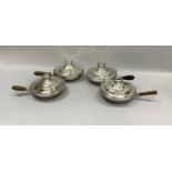 A set of four silver plated entrée dishes and domed covers with beaded rims, loop handle and
