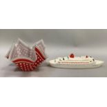 A pottery model of an Ocean liner the 'SS Pacific' 35cm long, a red polka dot glass handkerchief