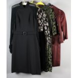 A formal black dress by Madison Avenue, London, with long pleated chiffon sleeves, cowl neck and