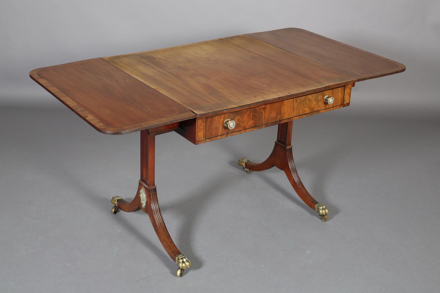 A Regency Mohogany and Rosewood crossbanded sofa table with ebony stringing, having a drawer and - Image 8 of 8