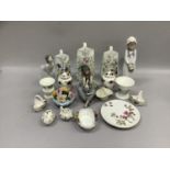 A pair of Royal Albert Old Country Roses ginger jar and covers, Lladro girl in nightgown, Nao