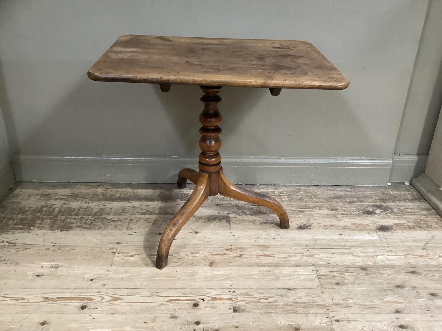 A 19th century mahogany snap top table of rectangular outline on turned column and with tripod base, - Image 2 of 3