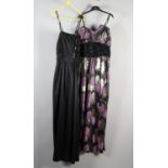 A Josh Charles full-length lamé effect evening dress in shades of mauve, black and gold, the waist