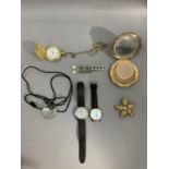 A small collection of costume jewellery including wrist and pocket watches, cufflinks and collar